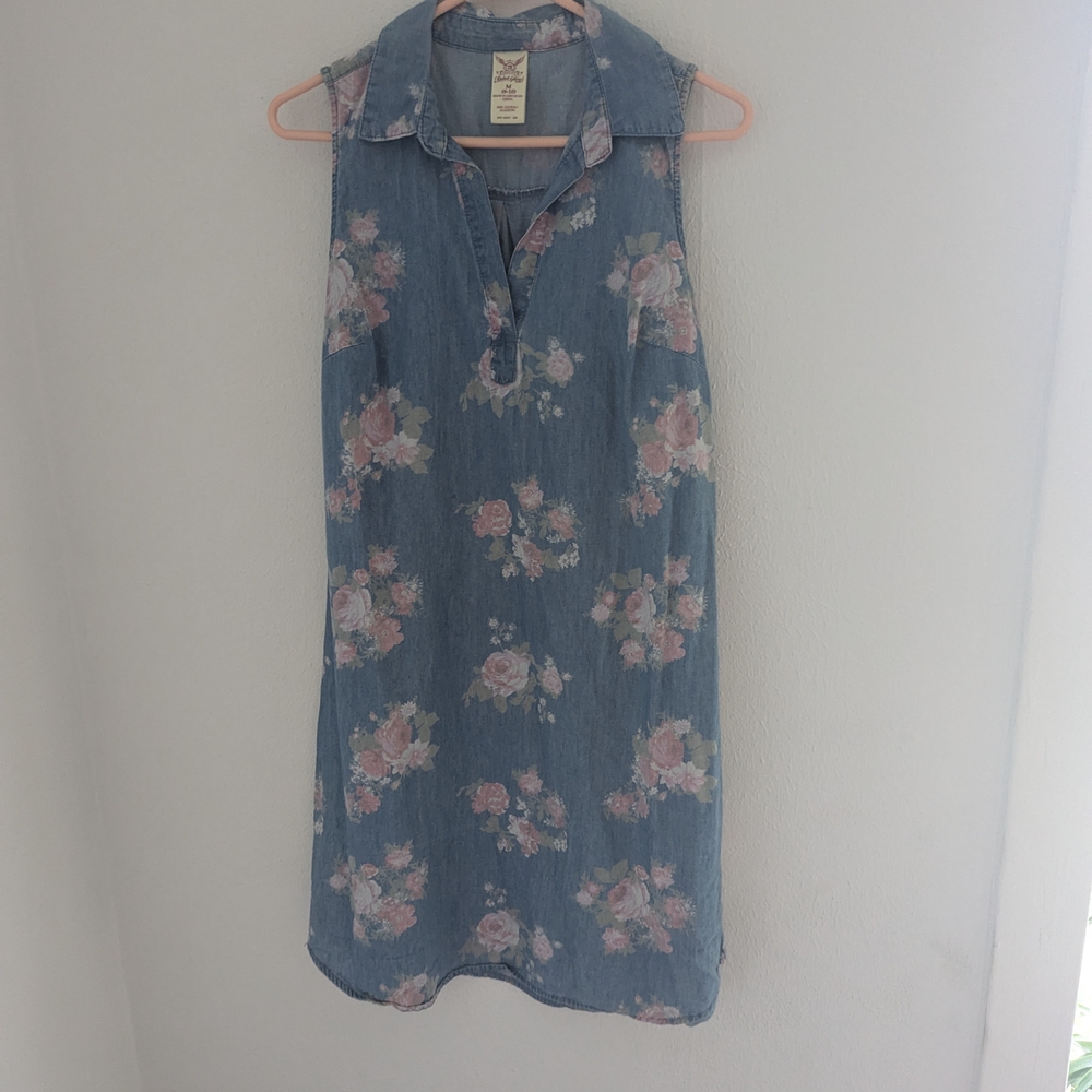 Faded Glory Denim Dress with Pink Floral Design